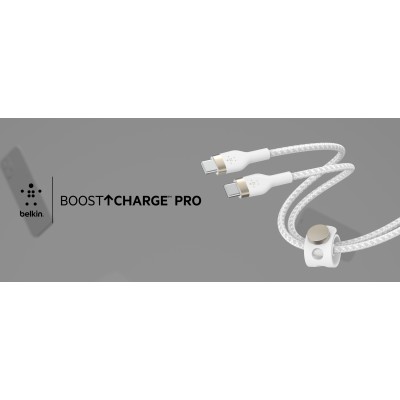 Кабель USB-C > USB-C заряджання/синхронізації Belkin 1м, 60Вт, Type-C, плетений, силіконовий, з ремінцем на магніті, білий (CAB0 Кабель USB-C > USB-C заряджання/синхронізації Belkin 1м, 60Вт, Type-C, плетений, силіконовий, з ремінцем на магніті, білий (CAB0