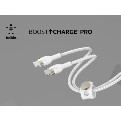 Кабель USB-C > USB-C заряджання/синхронізації Belkin 1м, 60Вт, Type-C, плетений, силіконовий, з ремінцем на магніті, білий (CAB0 Кабель USB-C > USB-C заряджання/синхронізації Belkin 1м, 60Вт, Type-C, плетений, силіконовий, з ремінцем на магніті, білий (CAB0