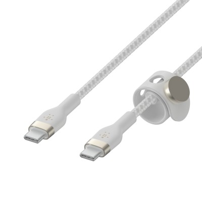 Кабель USB-C > USB-C заряджання/синхронізації Belkin 1м, 60Вт, Type-C, плетений, силіконовий, з ремінцем на магніті, білий (CAB0 Кабель USB-C > USB-C заряджання/синхронізації Belkin 1м, 60Вт, Type-C, плетений, силіконовий, з ремінцем на магніті, білий (CAB0