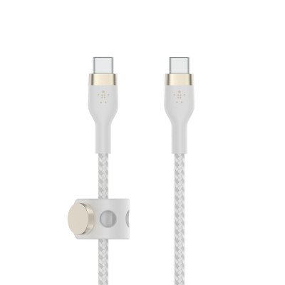 Кабель USB-C > USB-C заряджання/синхронізації Belkin 1м, 60Вт, Type-C, плетений, силіконовий, з ремінцем на магніті, білий (CAB0 Кабель USB-C > USB-C заряджання/синхронізації Belkin 1м, 60Вт, Type-C, плетений, силіконовий, з ремінцем на магніті, білий (CAB0