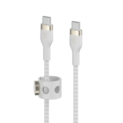 Кабель USB-C > USB-C заряджання/синхронізації Belkin 1м, 60Вт, Type-C, плетений, силіконовий, з ремінцем на магніті, білий (CAB0 Кабель USB-C > USB-C заряджання/синхронізації Belkin 1м, 60Вт, Type-C, плетений, силіконовий, з ремінцем на магніті, білий (CAB0