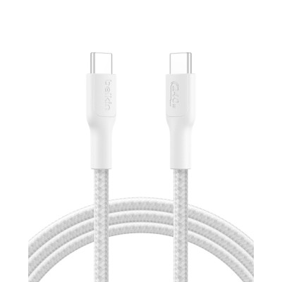 Кабель USB-C > USB-C заряджання/синхронізації Belkin 2м, 240Вт, Type-C, плетений, білий (CAB025HQ2MWH)