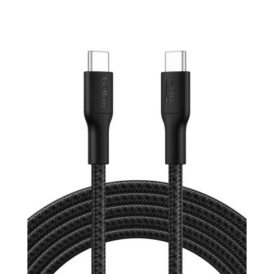 Кабель USB-C > USB-C заряджання/синхронізації Belkin 3м, 240Вт, Type-C, плетений, чорний (CAB025HQ3MBK)