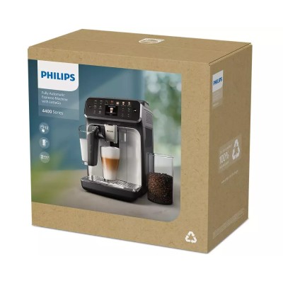 Кавомашина Philips Series 4400 LatteGo, 1.8л, зерно+мелена, автомат.капуч, дисплей, авторецептів -12, чорний (EP4449/70)