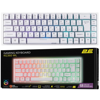 Клавіатура мембранна 2E GAMING KG360 68key, USB-A/WL, EN/UA/RU, RGB, білий (2E-KG360UWT)