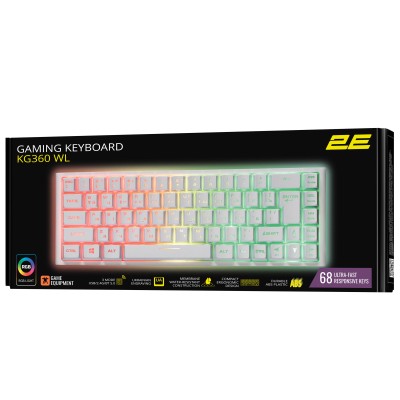 Клавіатура мембранна 2E GAMING KG360 68key, USB-A/WL, EN/UA/RU, RGB, білий (2E-KG360UWT)