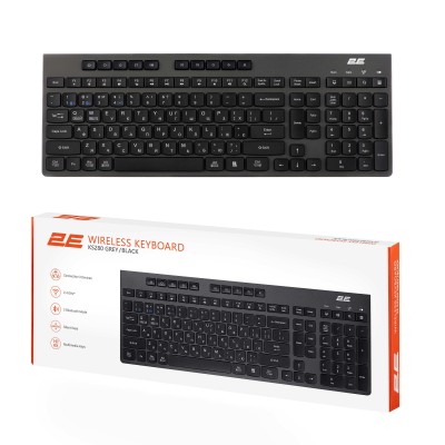 Клавіатура мембранна 2E KS280 120key, WL/BT, EN/UK, silent, чорно-сіра (2E-KS280WBGR_UA)