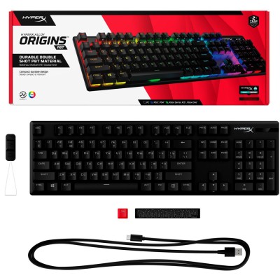 Клавіатура механічна HyperX Alloy Origins PBT 104key, AqUK, USB-A, EN/RU, RGB, чорний (639N5AA)