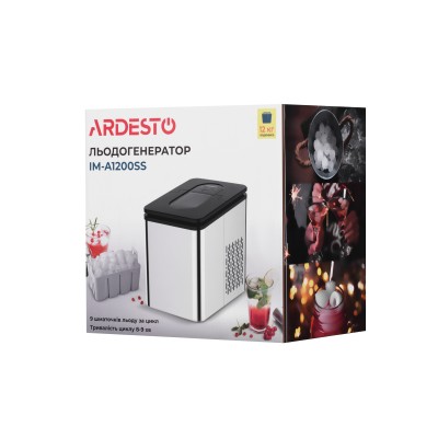 Льодогенератор побутовий ARDESTO, 12кг/добу, 1.8л, нерж Льодогенератор побутовий ARDESTO, 12кг/добу, 1.8л, нерж