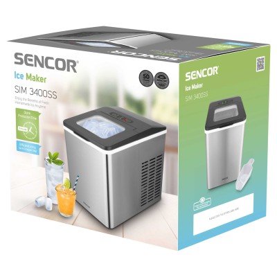 Льодогенератор побутовий Sencor SIM3400SS, 150 Вт, 12 кг/добу, об'єм 1.8л, приготування за 7 хв, 2 розміри льоду, сірий Льодогенератор побутовий Sencor SIM3400SS, 150 Вт, 12 кг/добу, об'єм 1.8л, приготування за 7 хв, 2 розміри льоду, сірий