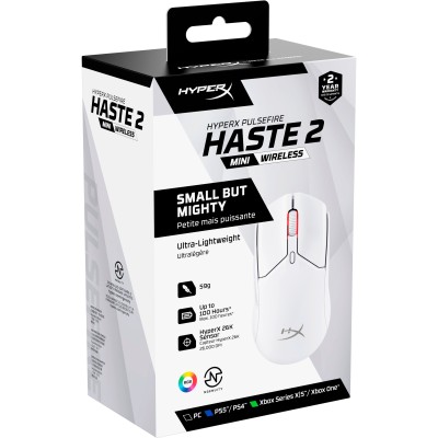Миша HyperX Pulsefire Haste 2 mini, RGB, USB-A/WL/BT, білий (7D389AA) Миша HyperX Pulsefire Haste 2 mini, RGB, USB-A/WL/BT, білий (7D389AA)