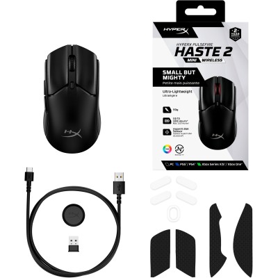 Миша HyperX Pulsefire Haste 2 mini, RGB, USB-A/WL/BT, чорний (7D388AA) Миша HyperX Pulsefire Haste 2 mini, RGB, USB-A/WL/BT, чорний (7D388AA)