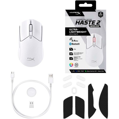 Миша HyperX Pulsefire Haste 2, RGB, USB-A/WL/BT, білий (6N0A9AA) Миша HyperX Pulsefire Haste 2, RGB, USB-A/WL/BT, білий (6N0A9AA)