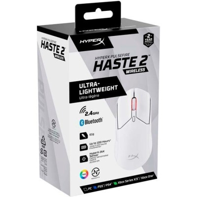 Миша HyperX Pulsefire Haste 2, RGB, USB-A/WL/BT, білий (6N0A9AA) Миша HyperX Pulsefire Haste 2, RGB, USB-A/WL/BT, білий (6N0A9AA)