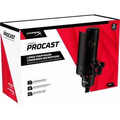 Мікрофон геймінговий HyperX ProCast, Bi, 3-pin XLR, no cable, з поп-фільтром, чорний (699Z0AA)