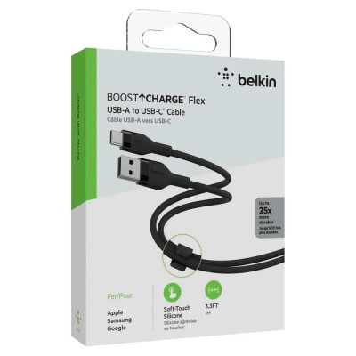 Кабель USB-A > USB-C заряджання/синхронізації Belkin 1м, 15Вт, Type-C, силіконовий з кліпсою, чорний (CAB008BT1MBK) Кабель USB-A > USB-C заряджання/синхронізації Belkin 1м, 15Вт, Type-C, силіконовий з кліпсою, чорний (CAB008BT1MBK)