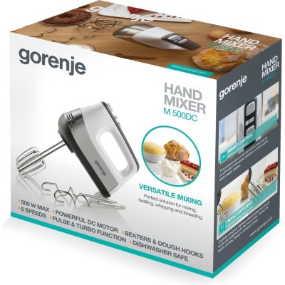Міксер Gorenje ручний 500Вт, насадки-4 вінчика, турборежим, білий-нерж (M500DC)