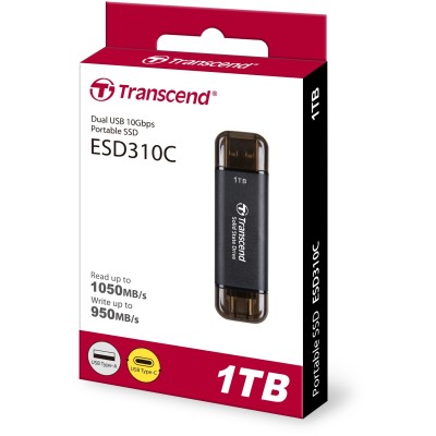 Портативний SSD Transcend 1TB USB 3.1 Gen 2 Type-A + Type-C ESD310 Чорний (TS1TESD310C) Портативний SSD Transcend 1TB USB 3.1 Gen 2 Type-A + Type-C ESD310 Чорний (TS1TESD310C)