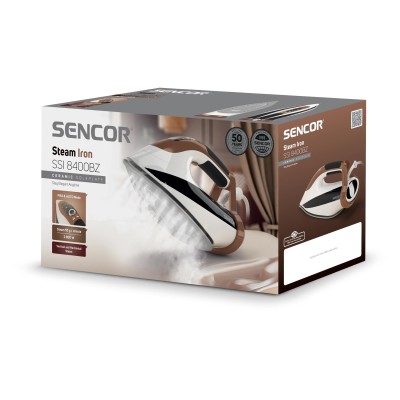 Праска Sencor, 2800Вт, 330мл, паровий удар -195гр, постійна пара - 55гр, pro та auto режими, керам. підошва, біло-коричневий (SS