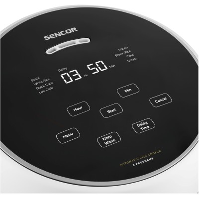 Рисоварка Sencor 350Вт, чаша-0.6л, сенсорне керування, 8 програм, нерж. сталь, пластик, білий (SRM0670WH)