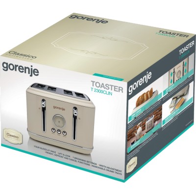 Тостер Gorenje, 950Вт, функц. розморожування, автовідключення, пластик + металл, бежевий (T2300CLIN) Тостер Gorenje, 950Вт, функц. розморожування, автовідключення, пластик + металл, бежевий (T2300CLIN)