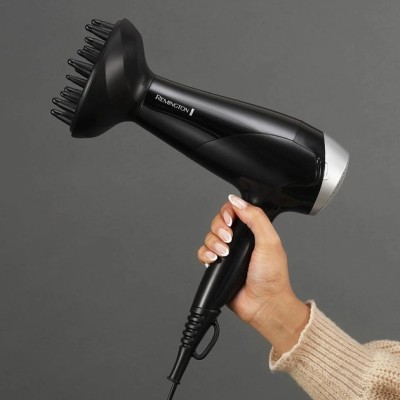 Фен Remington Style Edition, 2200Вт, 3 режими, іоніз-я, хол. обдув, дифузор, гребінець, резинка, кейс, чорно-сірий (D3171GP)