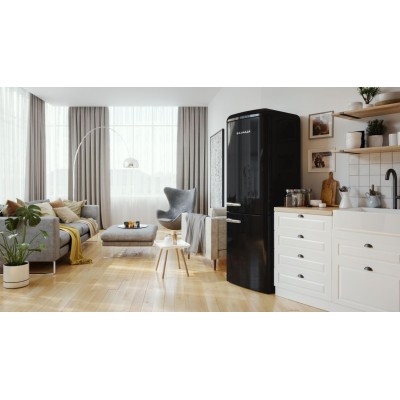 Холодильник з нижн. мороз. камерою Gorenje, 194x66x60см, 2 двері, 204(96)л, А++, Retro, NoFrost+, Внутр. Диспл, Зона св-ті, чорн
