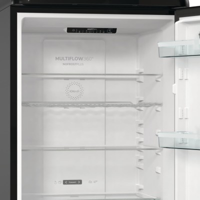 Холодильник з нижн. мороз. камерою Gorenje, 194x66x60см, 2 двері, 204(96)л, А++, Retro, NoFrost+, Внутр. Диспл, Зона св-ті, чорн