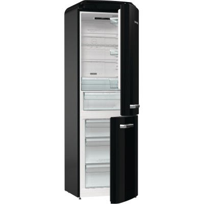 Холодильник з нижн. мороз. камерою Gorenje, 194x66x60см, 2 двері, 204(96)л, А++, Retro, NoFrost+, Внутр. Диспл, Зона св-ті, чорн
