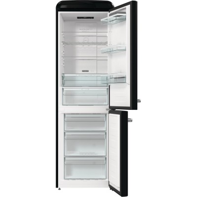 Холодильник з нижн. мороз. камерою Gorenje, 194x66x60см, 2 двері, 204(96)л, А++, Retro, NoFrost+, Внутр. Диспл, Зона св-ті, чорн