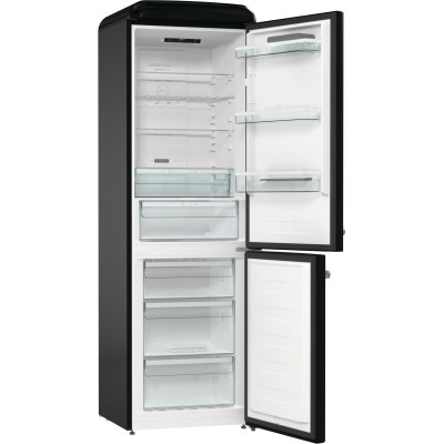 Холодильник з нижн. мороз. камерою Gorenje, 194x66x60см, 2 двері, 204(96)л, А++, Retro, NoFrost+, Внутр. Диспл, Зона св-ті, чорн