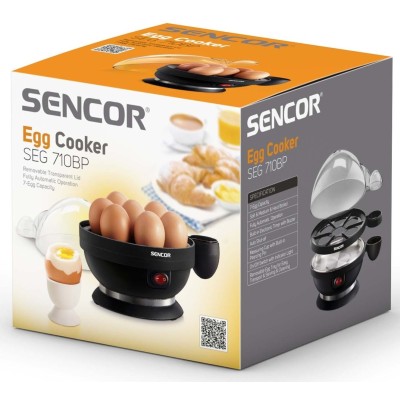 Яйцеварка Sencor, 380Вт, механічне керув., 3 рівня приготування, на 7 яєць, пластик, чорний (SEG710BP) Яйцеварка Sencor, 380Вт, механічне керув., 3 рівня приготування, на 7 яєць, пластик, чорний (SEG710BP)