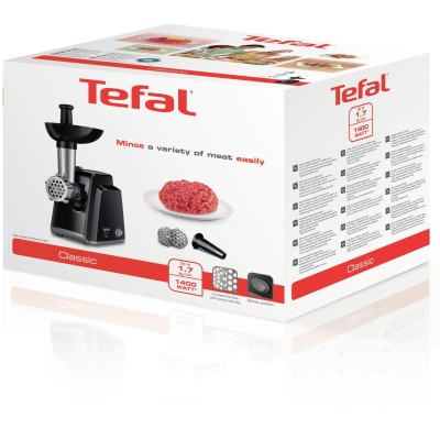 М'ясорубка Tefal Classic, 1400Вт, 1.7кг/хв, 2 решітки, насадка для ковбас, пластик, чорний (NE105838) М'ясорубка Tefal Classic, 1400Вт, 1.7кг/хв, 2 решітки, насадка для ковбас, пластик, чорний (NE105838)