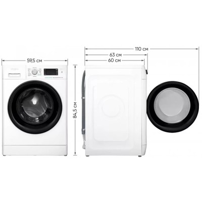Пральна машина Whirlpool фронтальна, 8кг, 1200, A+++, 60см, дисплей, пара, інвертор, люк чорний, білий (FFB8248BVUA)