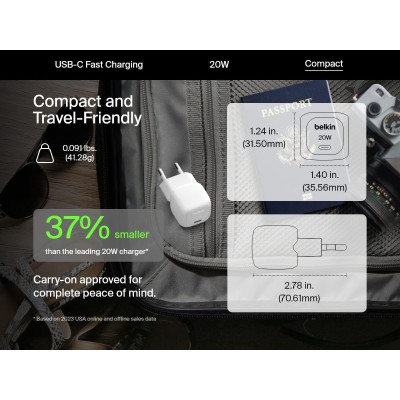 Зарядний пристрій мережевий Belkin 20Вт USB-C PD PPS, білий Зарядний пристрій мережевий Belkin 20Вт USB-C PD PPS, білий