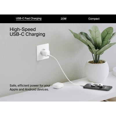 Зарядний пристрій мережевий Belkin 20Вт USB-C PD PPS, білий Зарядний пристрій мережевий Belkin 20Вт USB-C PD PPS, білий