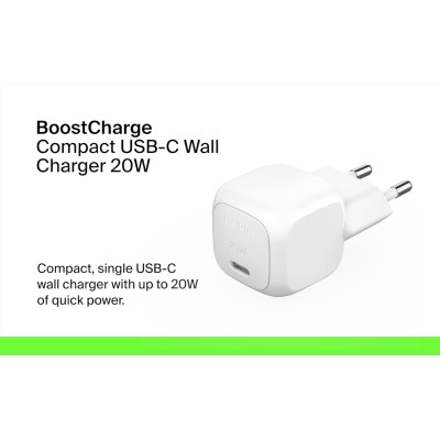 Зарядний пристрій мережевий Belkin 20Вт USB-C PD PPS, білий Зарядний пристрій мережевий Belkin 20Вт USB-C PD PPS, білий