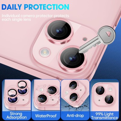 Захисне скло Metal Classic на камеру (в упак.) для Apple iPhone 15 (6.1") / 15 Plus (6.7") Рожевий / Pink