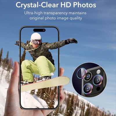 Захисне скло Metal Classic на камеру (в упак.) для Apple iPhone 16 Pro (6.3") / 16 Pro Max (6.9") Бузковий / Rainbow