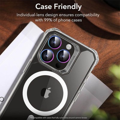 Захисне скло Metal Classic на камеру (в упак.) для Apple iPhone 16 Pro (6.3") / 16 Pro Max (6.9") Бузковий / Rainbow