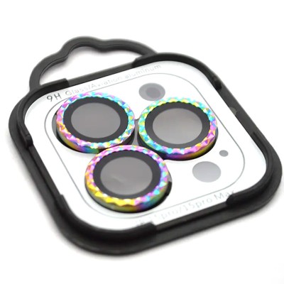 Захисне скло Metal Shine на камеру (в упак.) для Apple iPhone 15 Pro (6.1") / 15 Pro Max (6.7") Бузковий / Rainbow