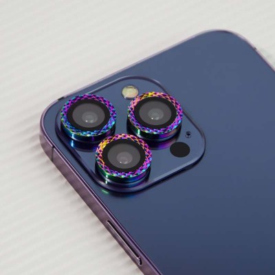 Захисне скло Metal Shine на камеру (в упак.) для Apple iPhone 15 Pro (6.1") / 15 Pro Max (6.7") Бузковий / Rainbow