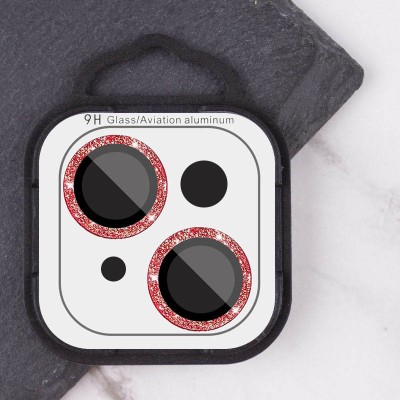 Захисне скло Metal Sparkles на камеру (в упак.) для Apple iPhone 15 (6.1") / 15 Plus (6.7") Червоний / Red