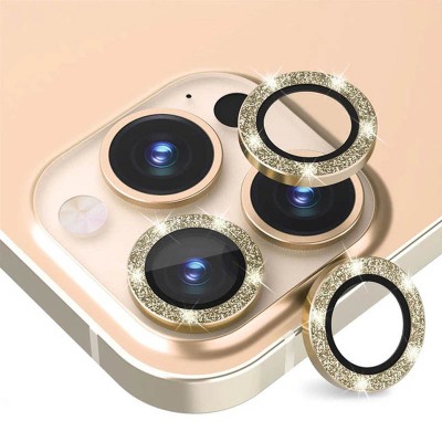 Захисне скло Metal Sparkles на камеру (в упак.) для Apple iPhone 15 Pro (6.1") /15 Pro Max (6.7") Золотий / Gold