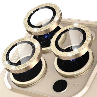 Захисне скло Metal Sparkles на камеру (в упак.) для Apple iPhone 15 Pro (6.1") /15 Pro Max (6.7") Золотий / Gold