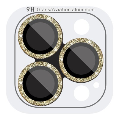 Захисне скло Metal Sparkles на камеру (в упак.) для Apple iPhone 15 Pro (6.1") /15 Pro Max (6.7") Золотий / Gold