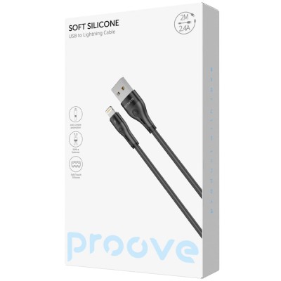 Кабель Proove Soft Silicone USB to Lightning 2.4A (2m) black (CCSO20001121)
