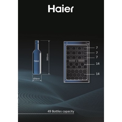 Холодильник Haier для вина, 82x49.7х58, холод.відд.-118л, зон - 1, бут-49, ST, дисплей, чорний (HWS49GAE)