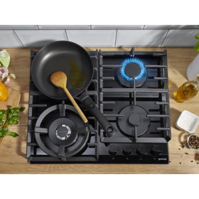 Варильна поверхня Gorenje газова на склі, 60см, чавун, чорний (GKTW642SYB)