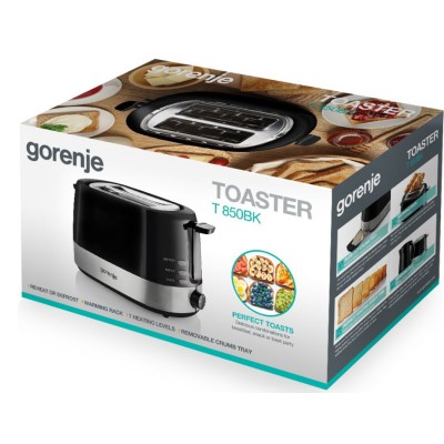 Тостер Gorenje, 850Вт, пластик/ металл , функц. розморож, автовідключення, чорний (T850BK) Тостер Gorenje, 850Вт, пластик/ металл , функц. розморож, автовідключення, чорний (T850BK)
